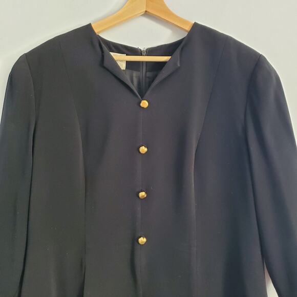 Evan Picone Vintage Black Button Sheath Dress 16 - Picture 3 of 8